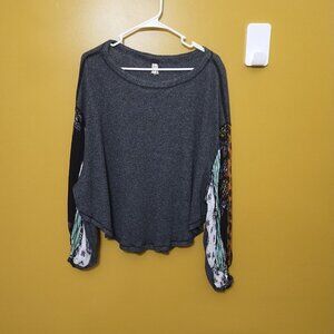 We The Free Long Sheer Floral Puff Sleeve Waffle Knit Cotton Blend Tunic XS Boho